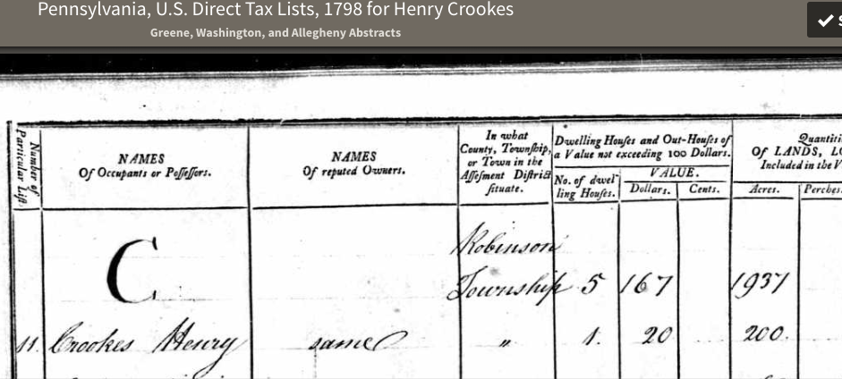 Crooks 1798 taxes